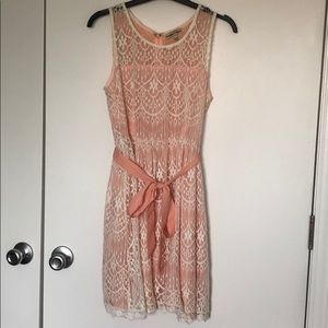 Pink and cream lace tie-waist dress